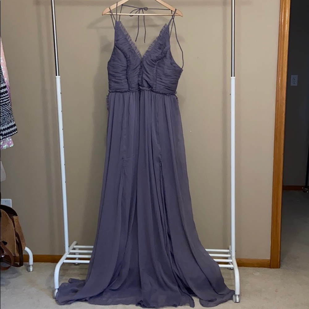 Ruched bodice maxi dress with raw edge